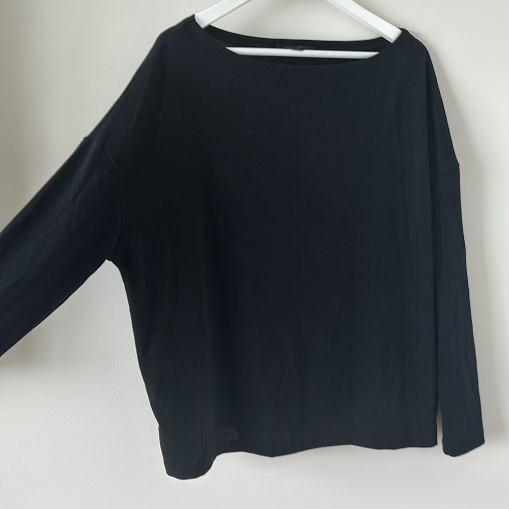 ALL SAINTS Rita Oversized Tee Black Boat Neck Long Sleeve Slouchy Relaxed Tshirt - Picture 8 of 15